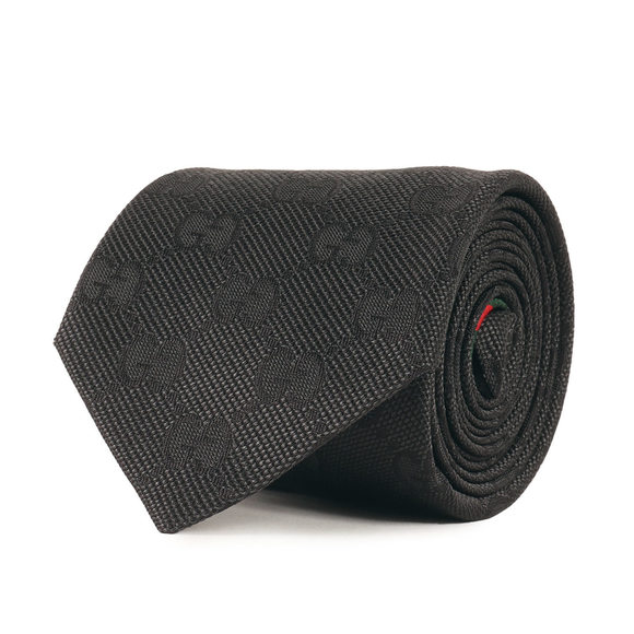 GUCCI GG Monogram Web Stripe Silk Tie Black Men's K4616